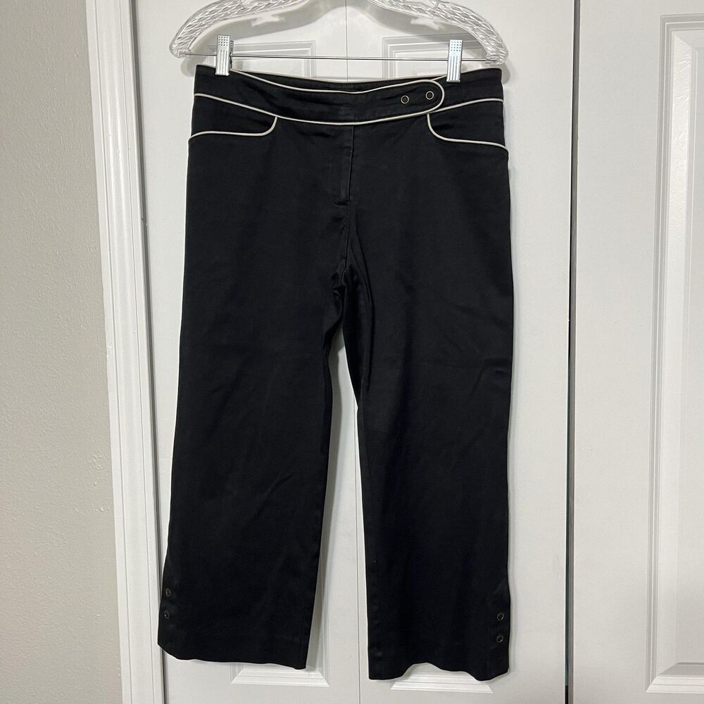Bebe Pants Womens 8 Y2K Cropped Twill Contrast Piping Snap Hem Capri USA Juicy